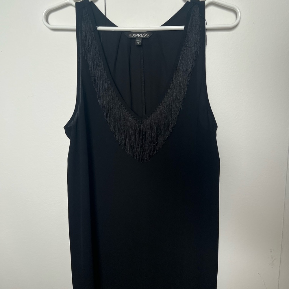 Black Top with Fringe Neckline